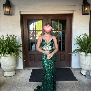 Faviana Green Sequin Prom Dress